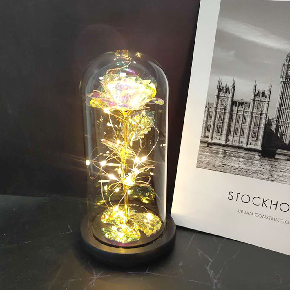 Manufacturer gold leaf rose glass cover led lamp immortal simulation flower Valentine's day gift creative gift decoration ornaments