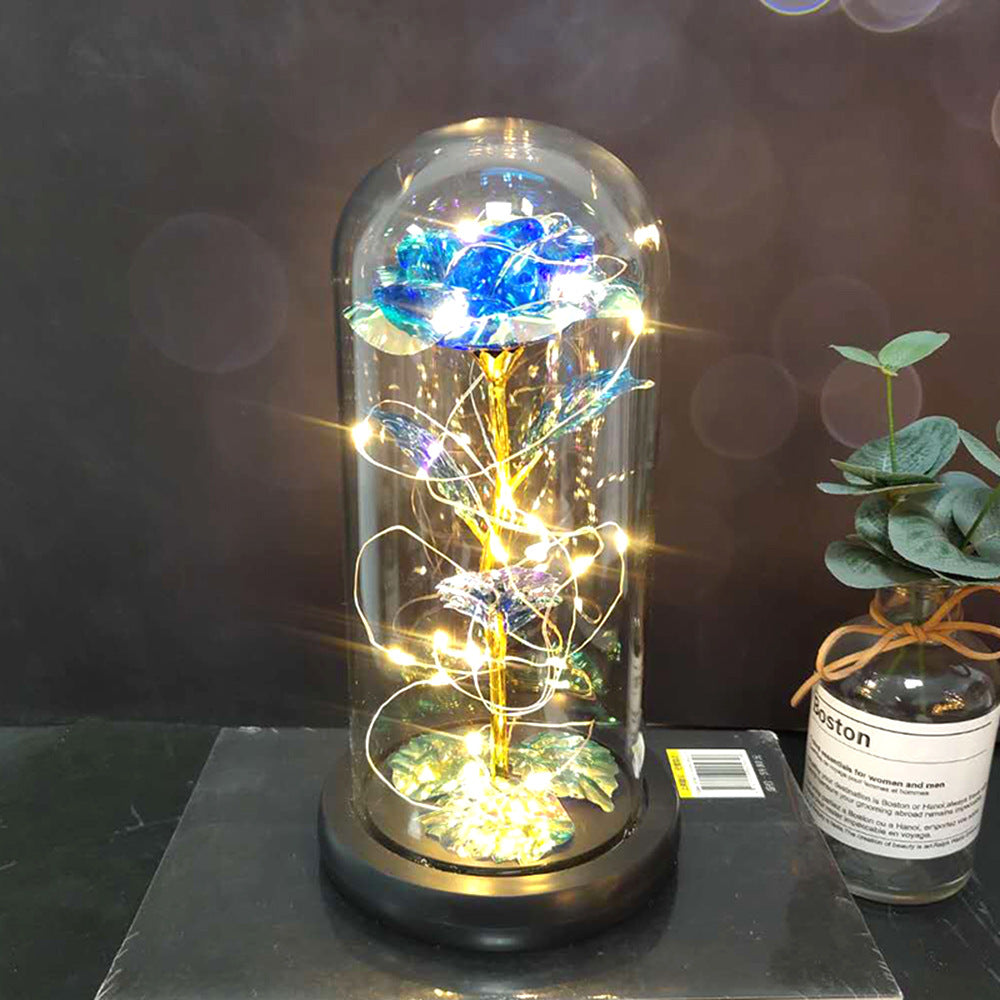 Manufacturer gold leaf rose glass cover led lamp immortal simulation flower Valentine's day gift creative gift decoration ornaments