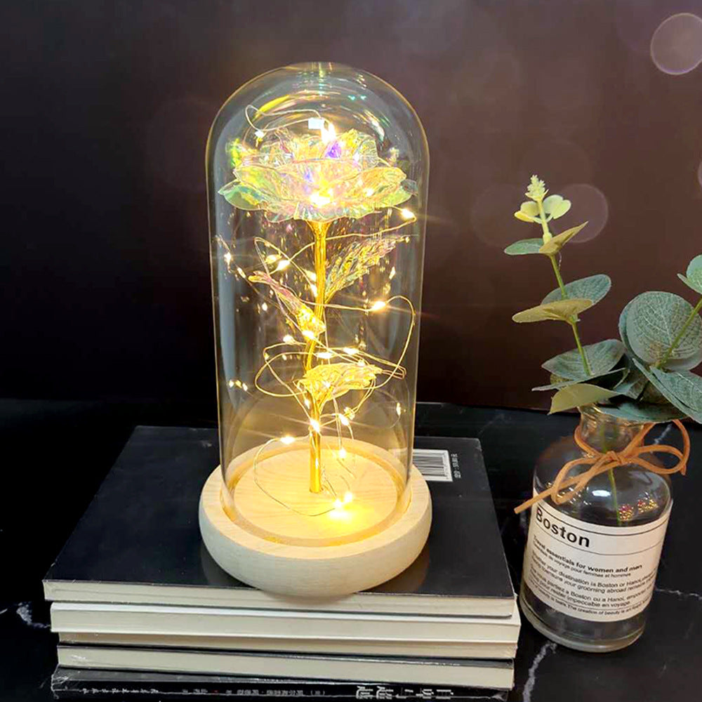 Manufacturer gold leaf rose glass cover led lamp immortal simulation flower Valentine's day gift creative gift decoration ornaments