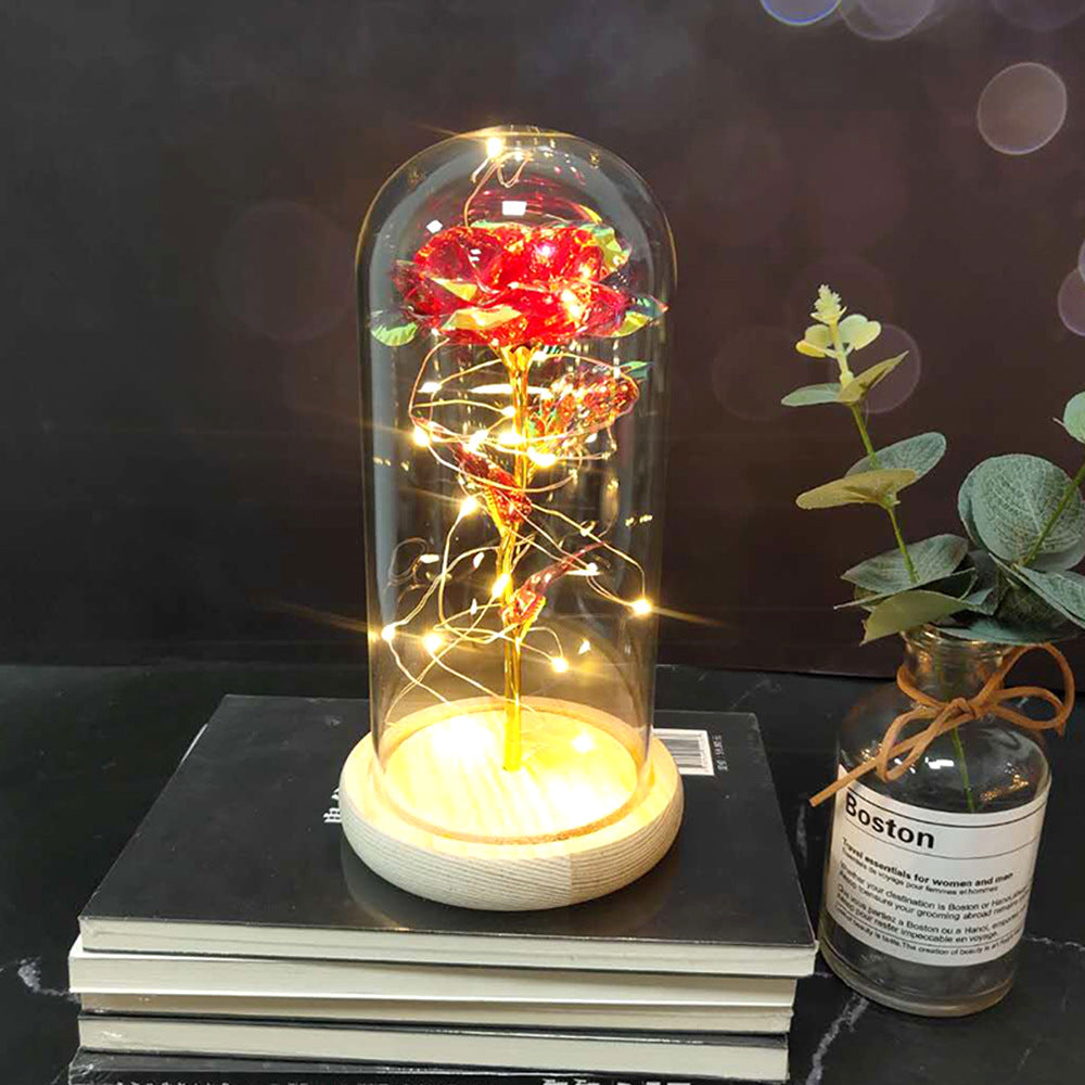 Manufacturer gold leaf rose glass cover led lamp immortal simulation flower Valentine's day gift creative gift decoration ornaments