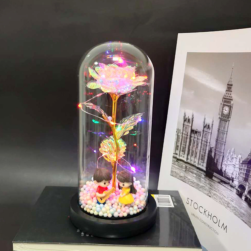Manufacturer gold leaf rose glass cover led lamp immortal simulation flower Valentine's day gift creative gift decoration ornaments