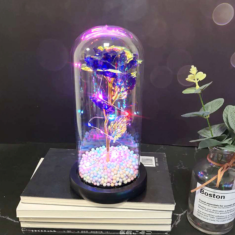 Manufacturer gold leaf rose glass cover led lamp immortal simulation flower Valentine's day gift creative gift decoration ornaments