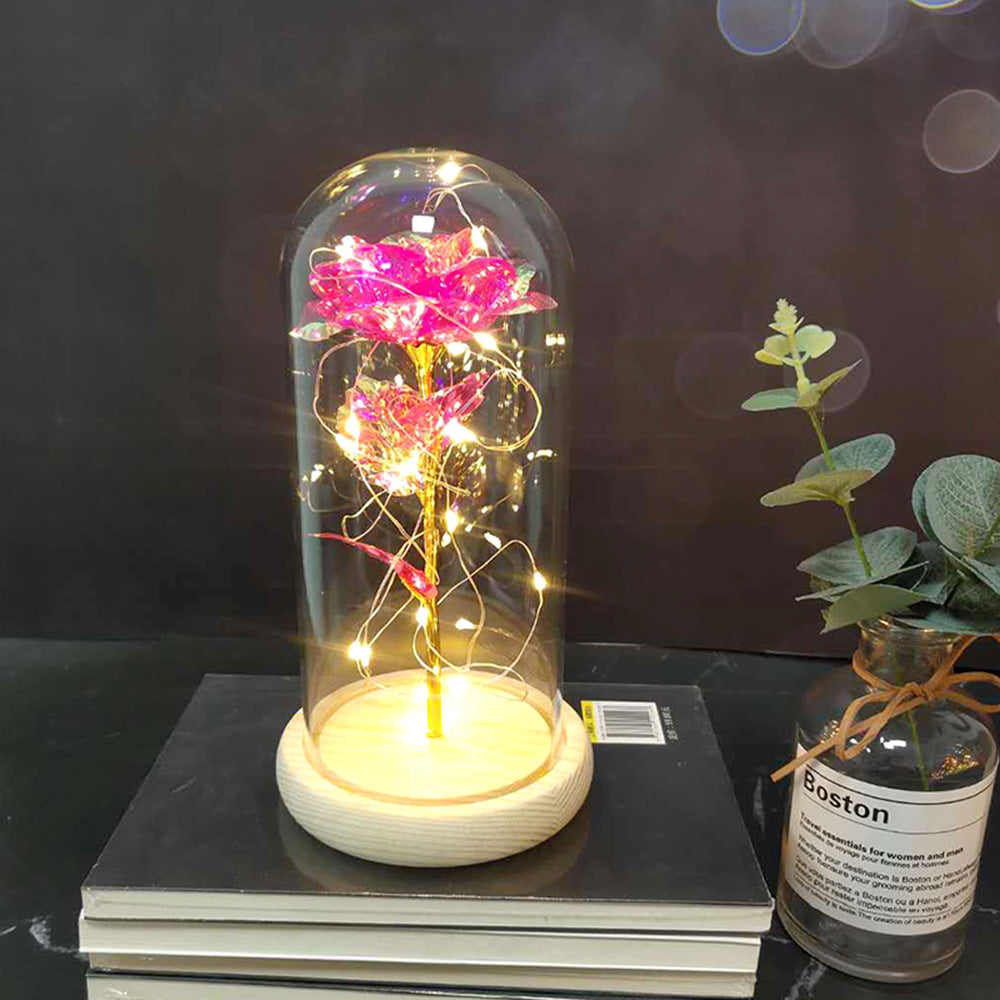 Manufacturer gold leaf rose glass cover led lamp immortal simulation flower Valentine's day gift creative gift decoration ornaments