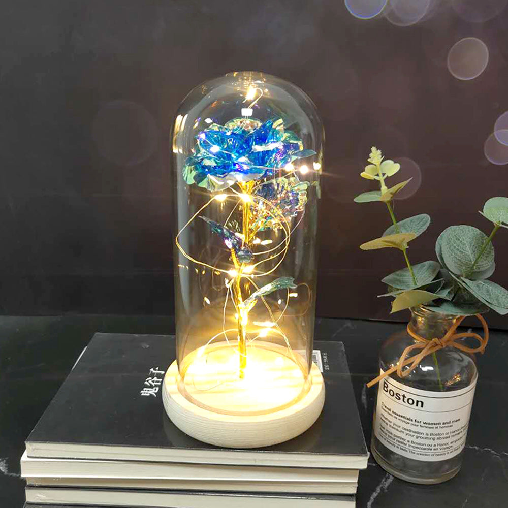 Manufacturer gold leaf rose glass cover led lamp immortal simulation flower Valentine's day gift creative gift decoration ornaments