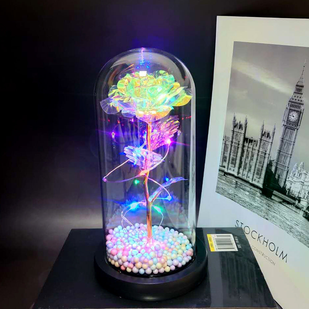Manufacturer gold leaf rose glass cover led lamp immortal simulation flower Valentine's day gift creative gift decoration ornaments