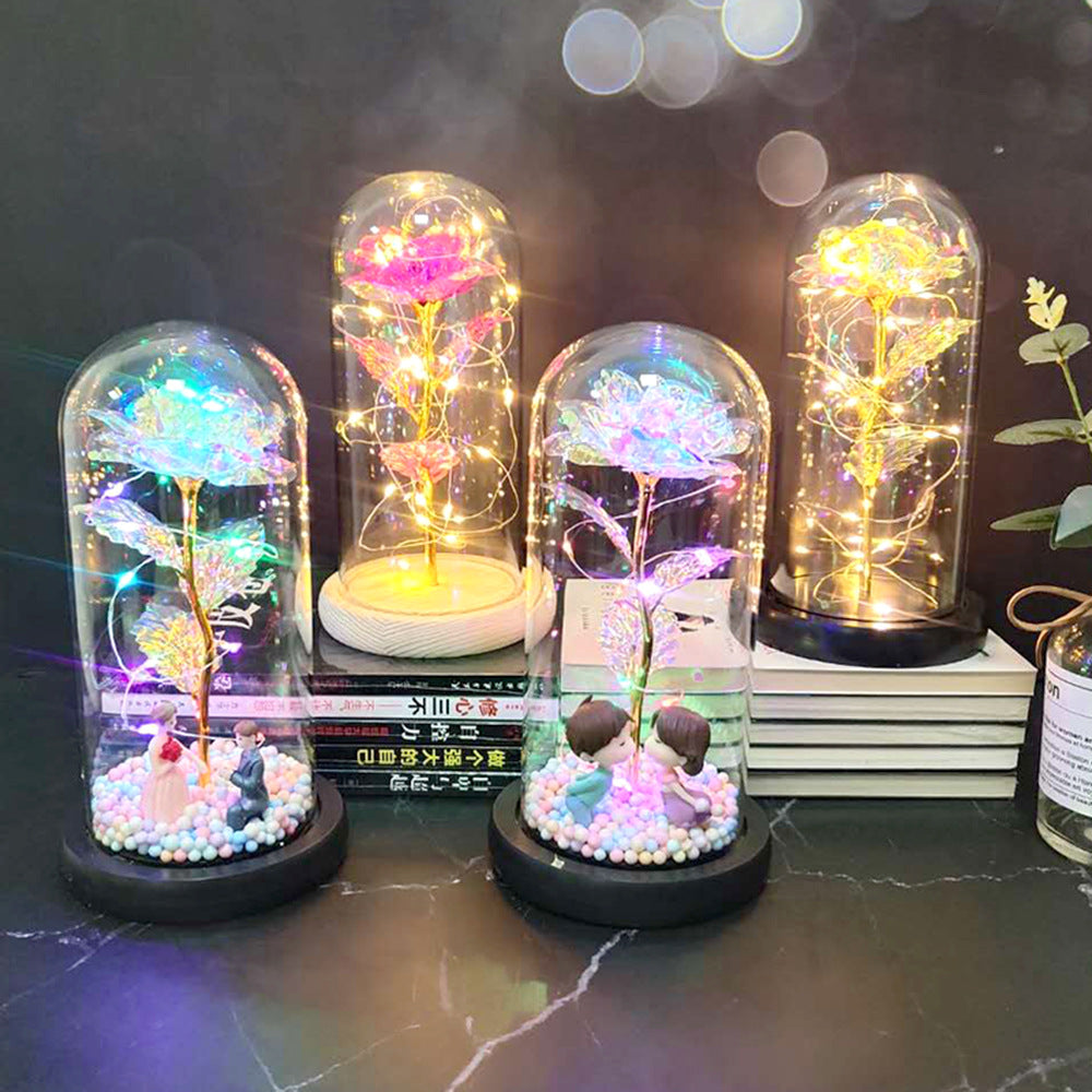 Manufacturer gold leaf rose glass cover led lamp immortal simulation flower Valentine's day gift creative gift decoration ornaments