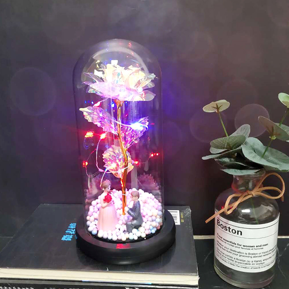Manufacturer gold leaf rose glass cover led lamp immortal simulation flower Valentine's day gift creative gift decoration ornaments