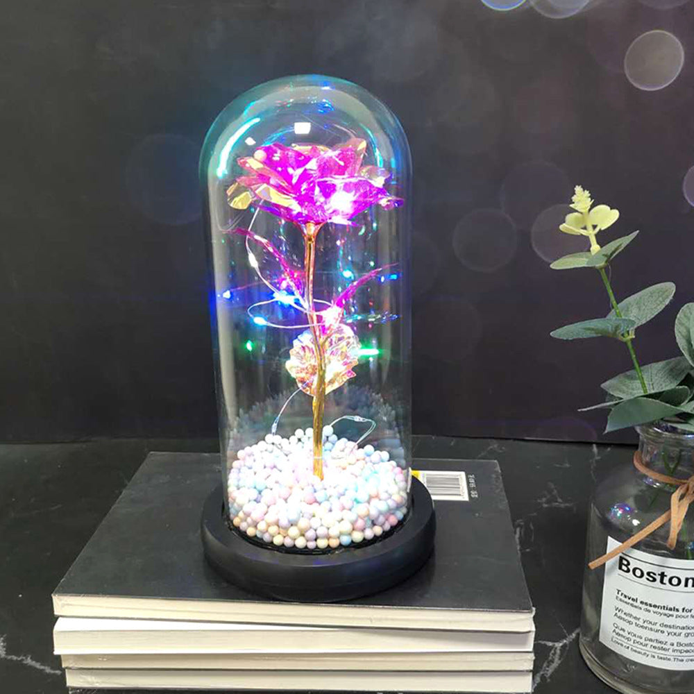 Manufacturer gold leaf rose glass cover led lamp immortal simulation flower Valentine's day gift creative gift decoration ornaments