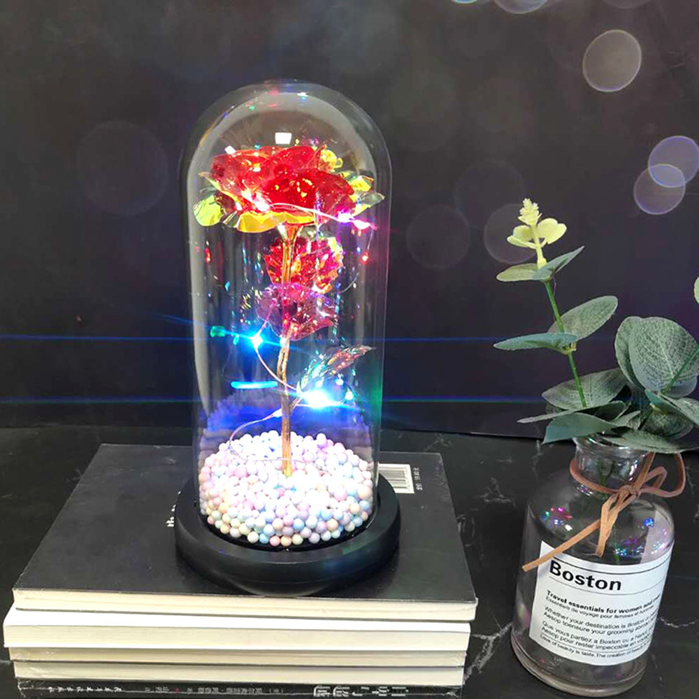 Manufacturer gold leaf rose glass cover led lamp immortal simulation flower Valentine's day gift creative gift decoration ornaments