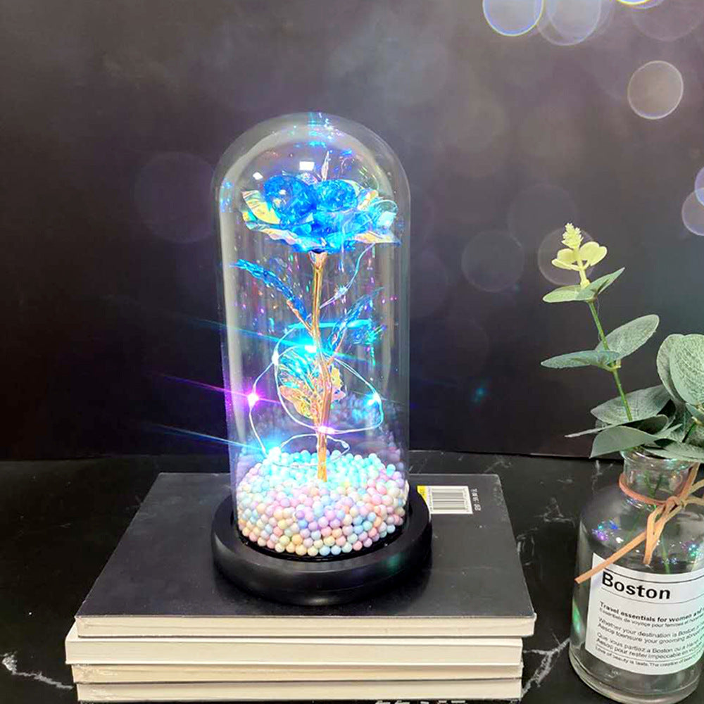 Manufacturer gold leaf rose glass cover led lamp immortal simulation flower Valentine's day gift creative gift decoration ornaments