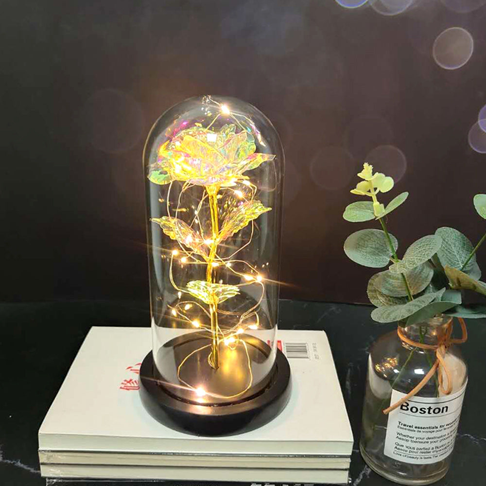 Manufacturer gold leaf rose glass cover led lamp immortal simulation flower Valentine's day gift creative gift decoration ornaments