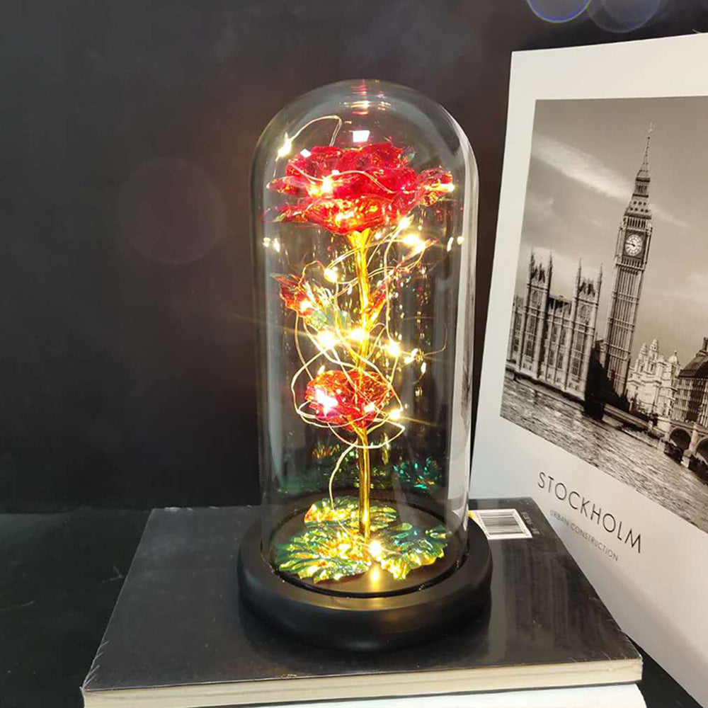 Manufacturer gold leaf rose glass cover led lamp immortal simulation flower Valentine's day gift creative gift decoration ornaments