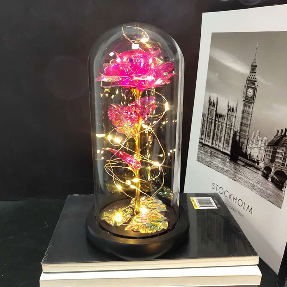 Manufacturer gold leaf rose glass cover led lamp immortal simulation flower Valentine's day gift creative gift decoration ornaments