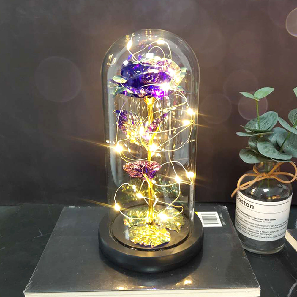 Manufacturer gold leaf rose glass cover led lamp immortal simulation flower Valentine's day gift creative gift decoration ornaments