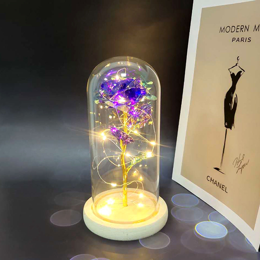 Manufacturer gold leaf rose glass cover led lamp immortal simulation flower Valentine's day gift creative gift decoration ornaments