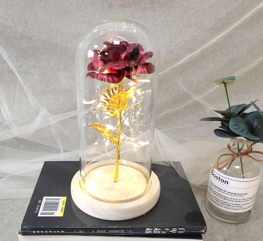 Manufacturer gold leaf rose glass cover led lamp immortal simulation flower Valentine's day gift creative gift decoration ornaments