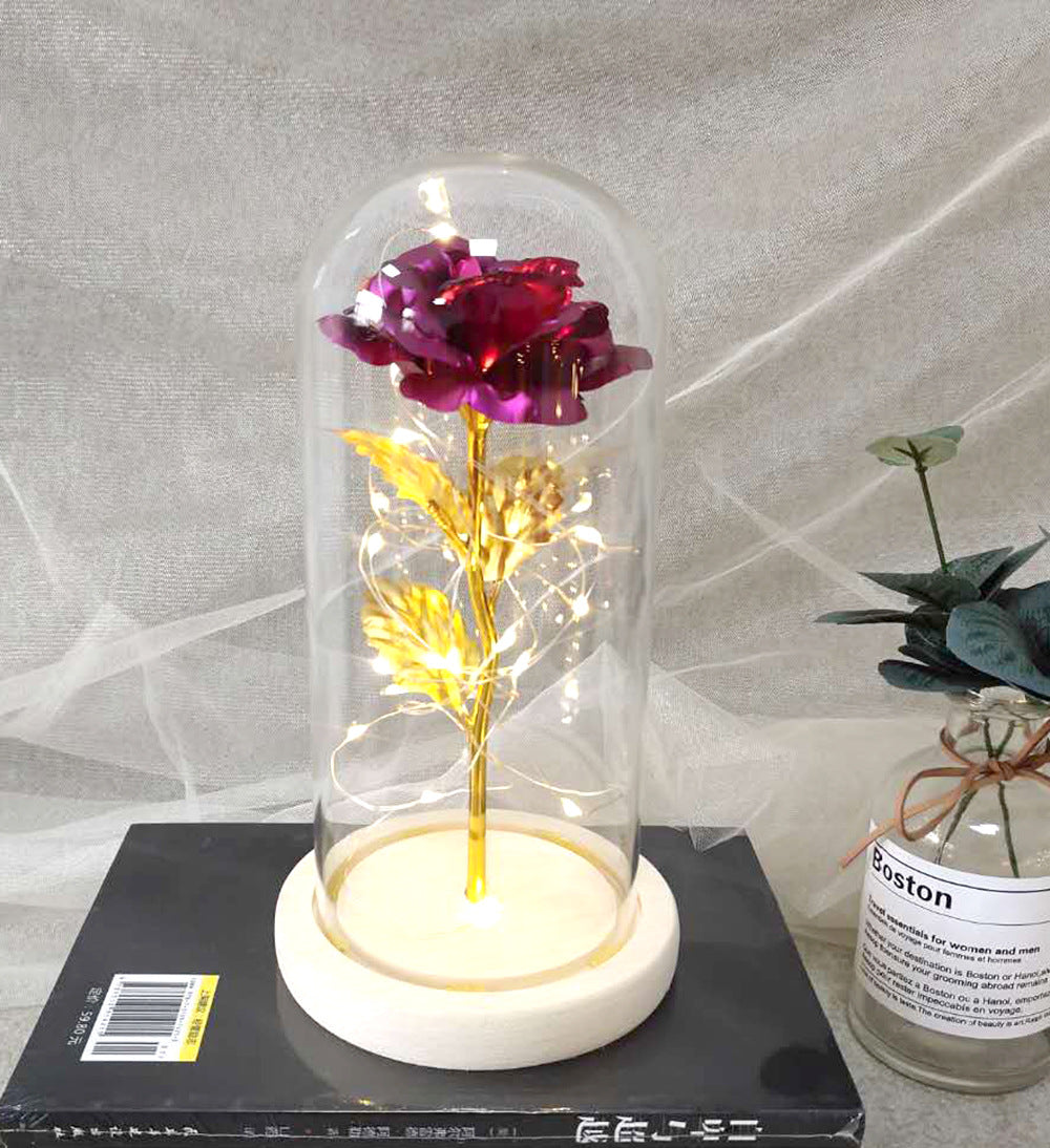 Manufacturer gold leaf rose glass cover led lamp immortal simulation flower Valentine's day gift creative gift decoration ornaments