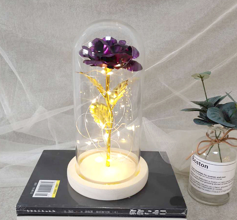 Manufacturer gold leaf rose glass cover led lamp immortal simulation flower Valentine's day gift creative gift decoration ornaments