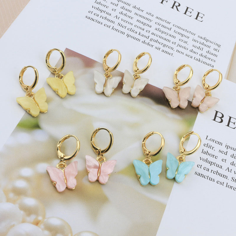 Korean new product earrings fashion color acrylic butterfly earrings earrings small fresh sweet colorful earrings earrings