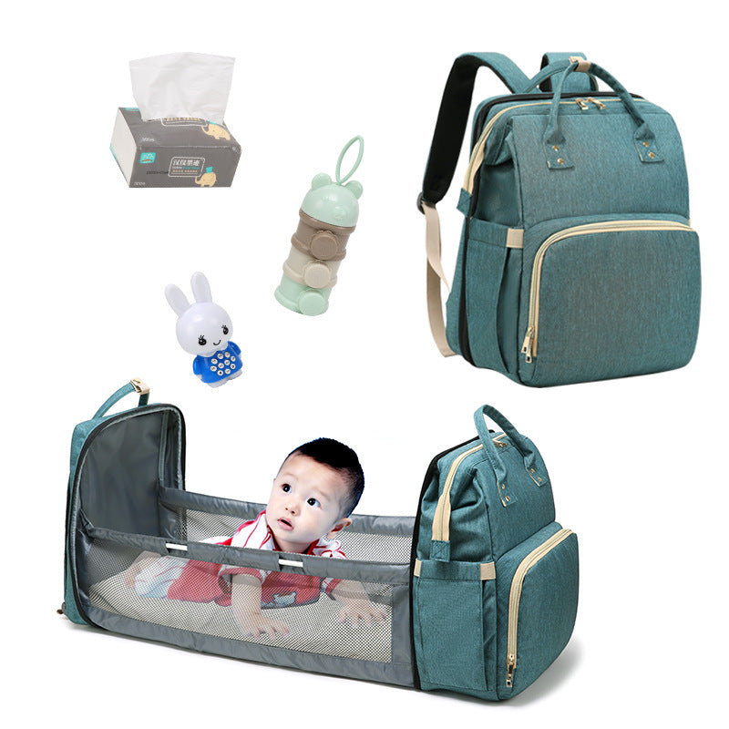 2020 New Portable Folding Crib Mummy Bag Multifunctional Large Capacity Going Out Mother and Baby Bag Backpack