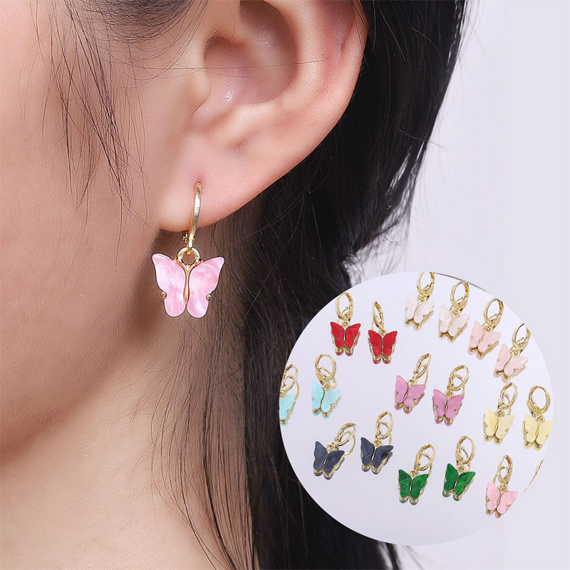 Korean new product earrings fashion color acrylic butterfly earrings earrings small fresh sweet colorful earrings earrings