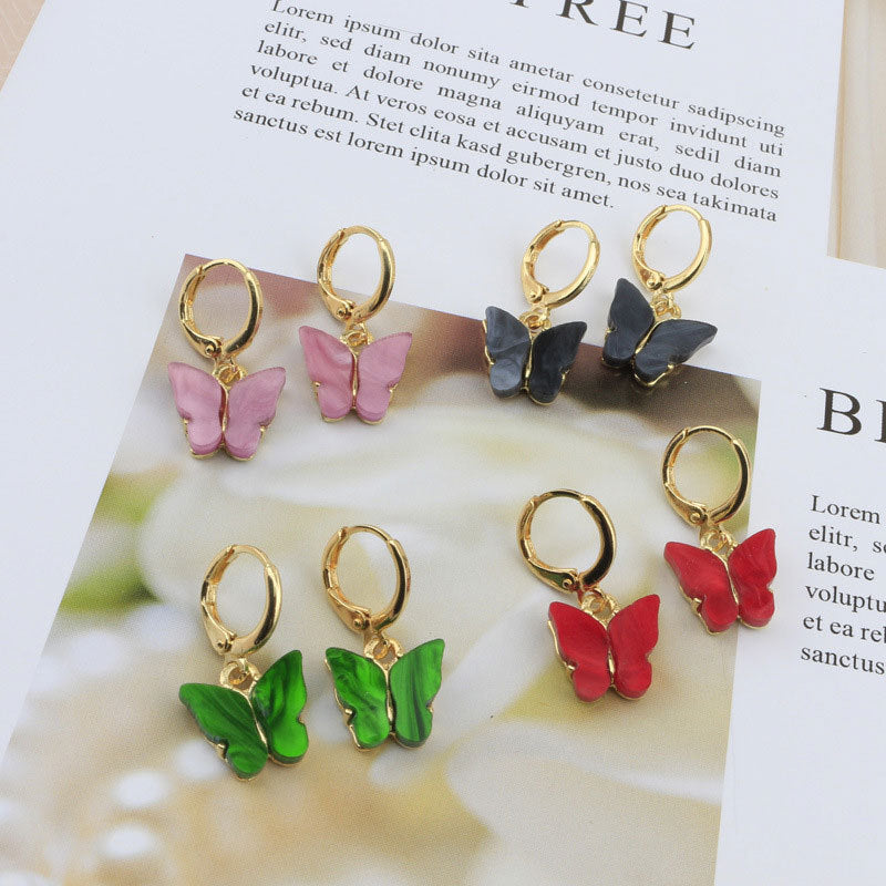 Korean new product earrings fashion color acrylic butterfly earrings earrings small fresh sweet colorful earrings earrings