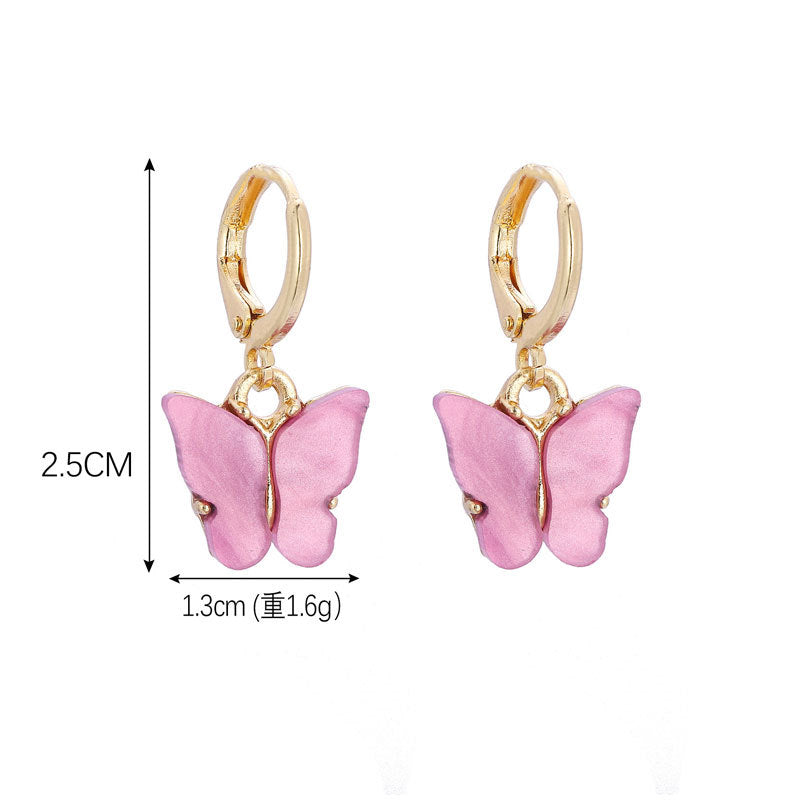 Korean new product earrings fashion color acrylic butterfly earrings earrings small fresh sweet colorful earrings earrings