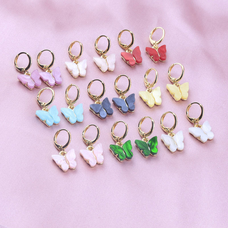 Korean new product earrings fashion color acrylic butterfly earrings earrings small fresh sweet colorful earrings earrings