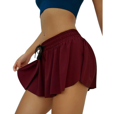 European and American foreign trade leisure sports anti-glare fake two pieces of thin sports gym naked yoga breathable shorts burst