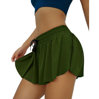 European and American foreign trade leisure sports anti-glare fake two pieces of thin sports gym naked yoga breathable shorts burst