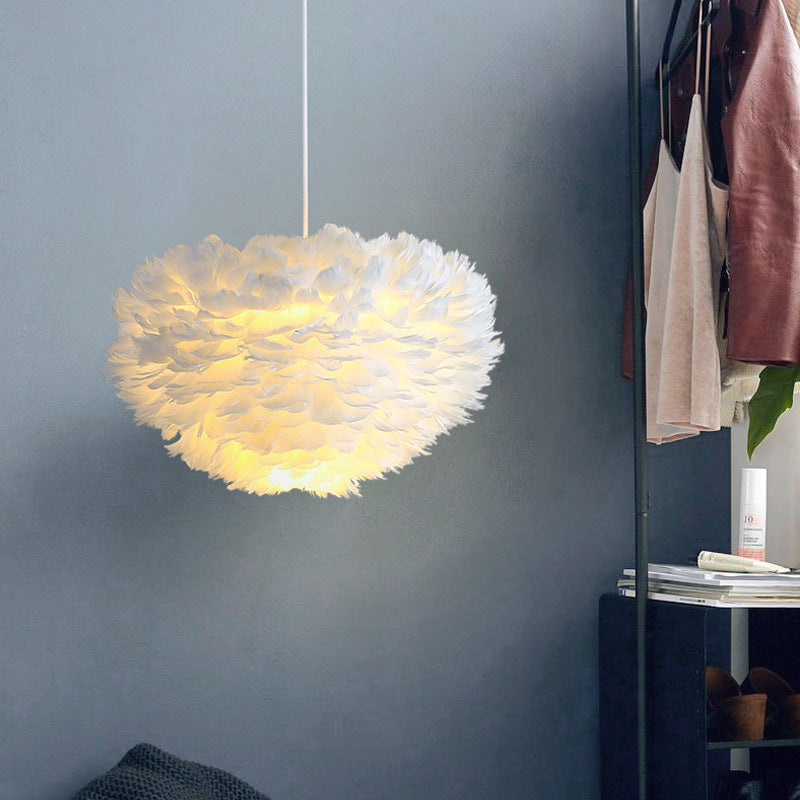 Feather lamp Nordic bedroom lamp warm and romantic bedside decoration small chandelier lamp shade net red ins girl children's room lamp