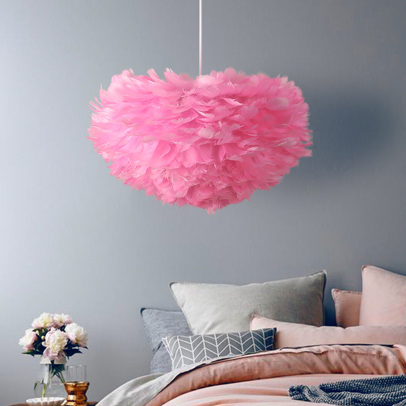 Feather lamp Nordic bedroom lamp warm and romantic bedside decoration small chandelier lamp shade net red ins girl children's room lamp