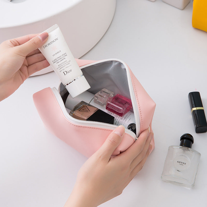 ins wind solid color cosmetic bag PU hand storage bag cosmetic bag mini storage bag customization