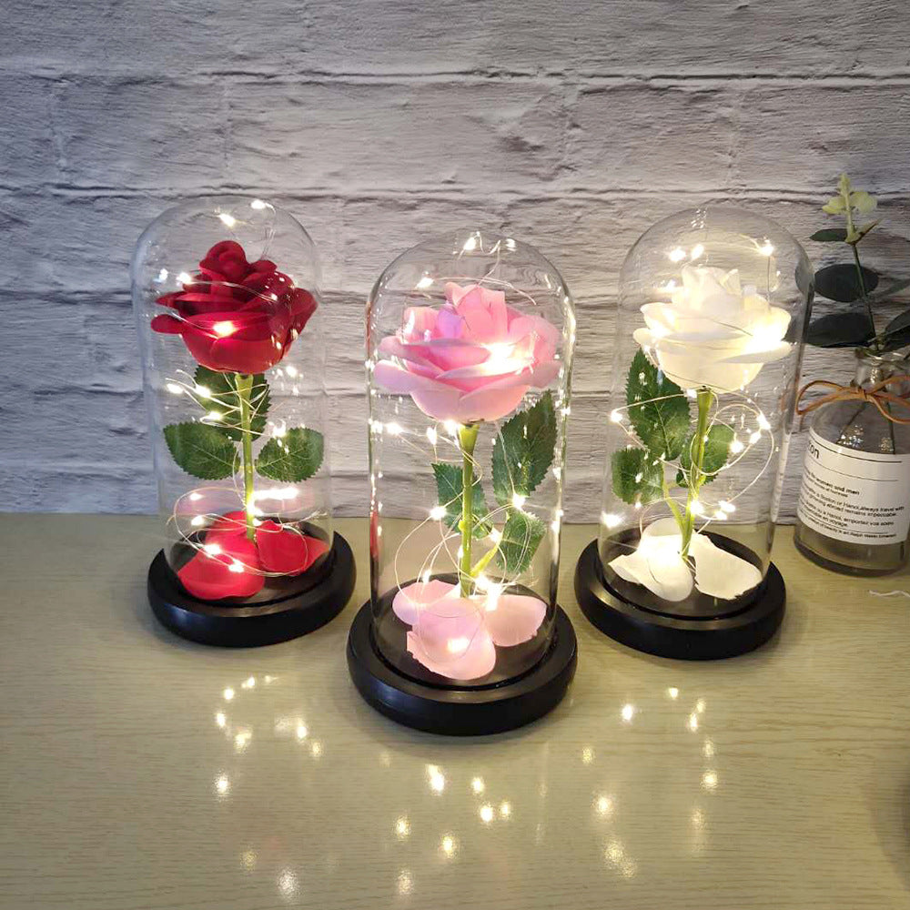 Manufacturer gold leaf rose glass cover led lamp immortal simulation flower Valentine's day gift creative gift decoration ornaments