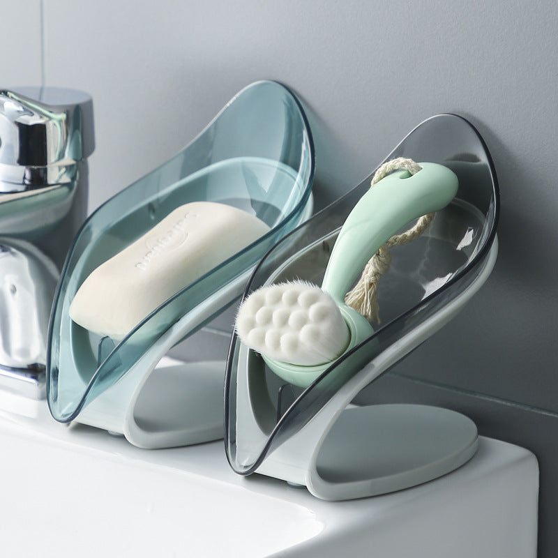 Douyin Creative Transparent Leaf-shaped Soap Dish Bathroom Toilet Free Punch Drain Soap Rack Leaf Soap Dish