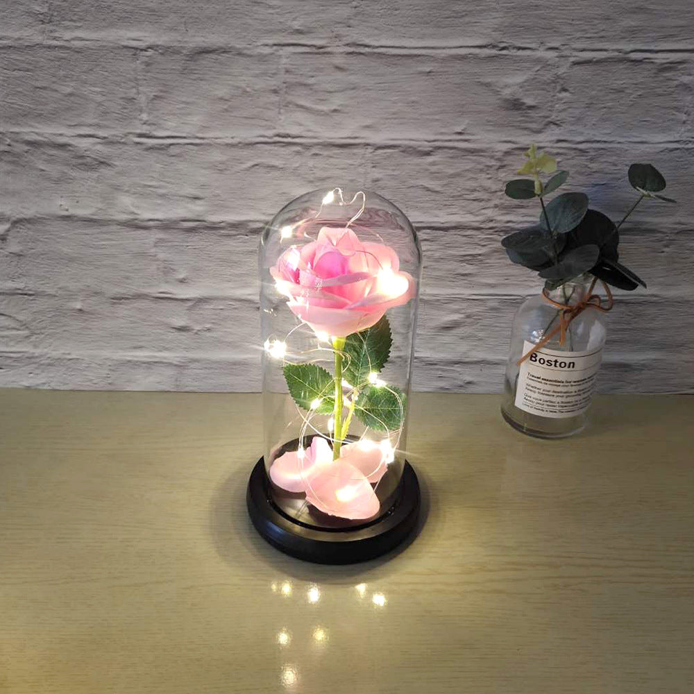 Manufacturer gold leaf rose glass cover led lamp immortal simulation flower Valentine's day gift creative gift decoration ornaments