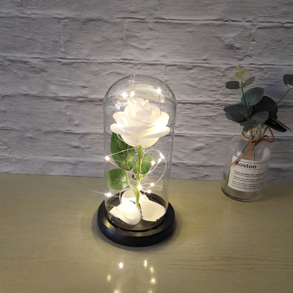 Manufacturer gold leaf rose glass cover led lamp immortal simulation flower Valentine's day gift creative gift decoration ornaments