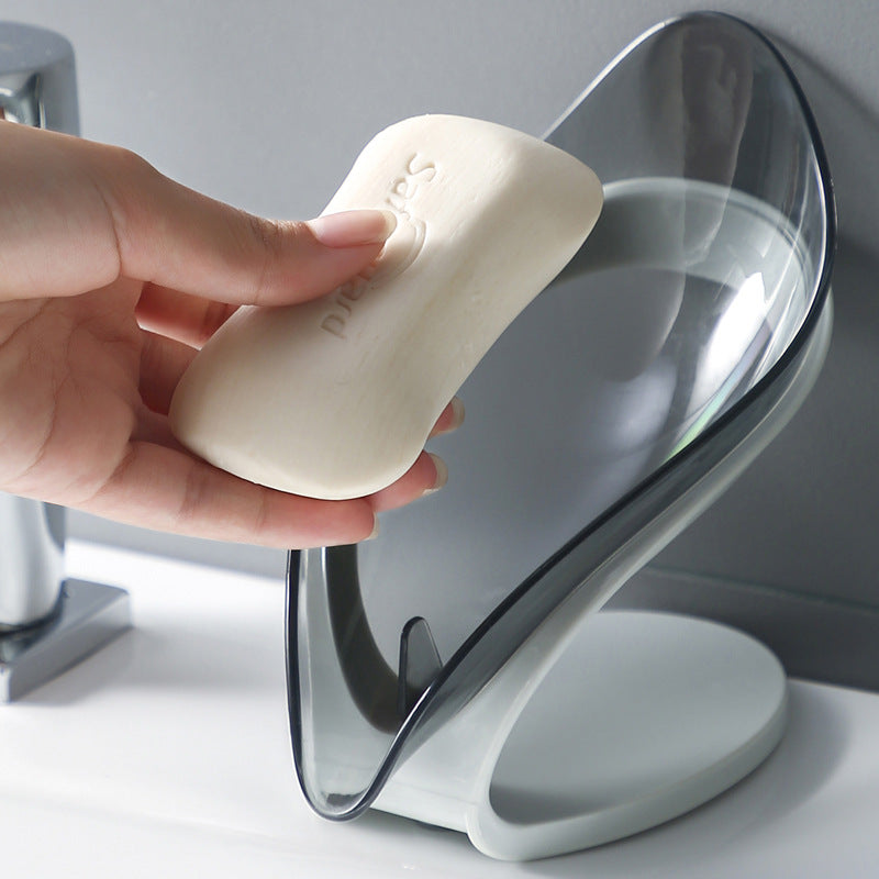 Douyin Creative Transparent Leaf-shaped Soap Dish Bathroom Toilet Free Punch Drain Soap Rack Leaf Soap Dish