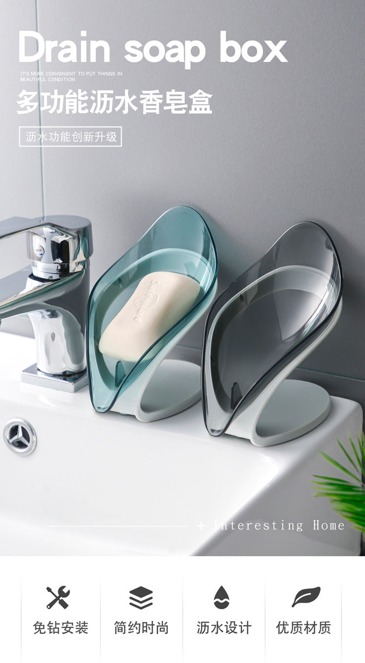 Douyin Creative Transparent Leaf-shaped Soap Dish Bathroom Toilet Free Punch Drain Soap Rack Leaf Soap Dish