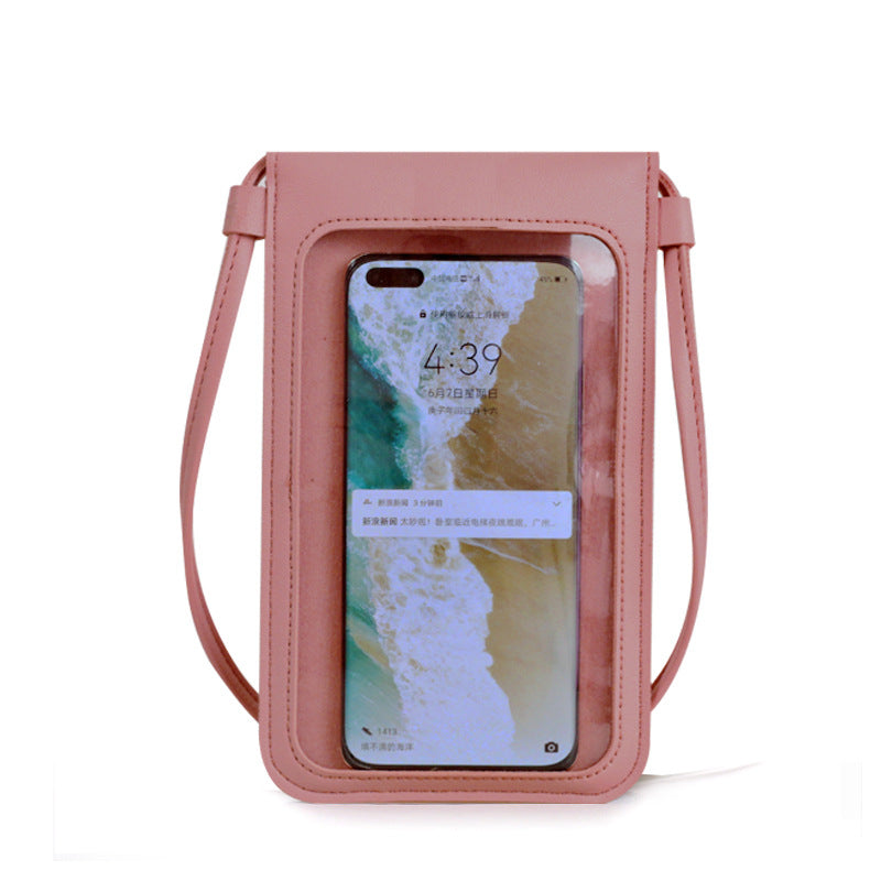 Buckle small bag women's heart-shaped decoration transparent touch screen simple retro mobile phone bag(20x10x0.5cm)