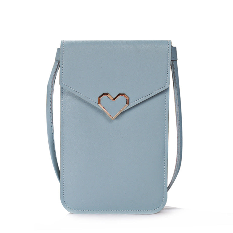 Buckle small bag women's heart-shaped decoration transparent touch screen simple retro mobile phone bag(20x10x0.5cm)