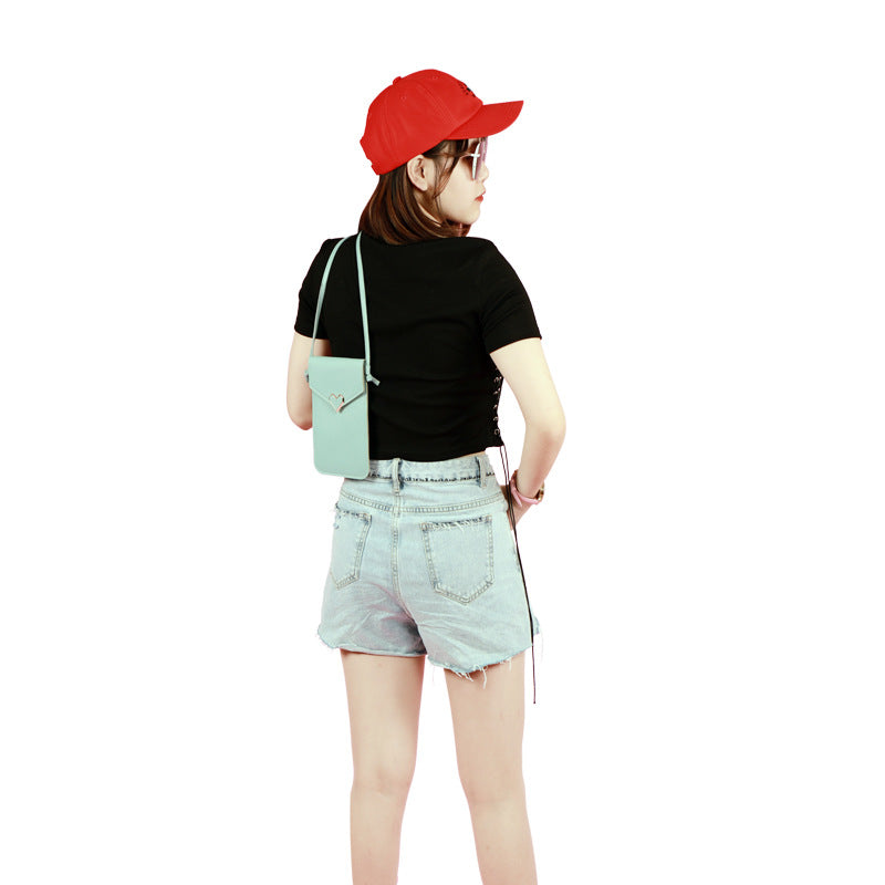 Buckle small bag women's heart-shaped decoration transparent touch screen simple retro mobile phone bag(20x10x0.5cm)