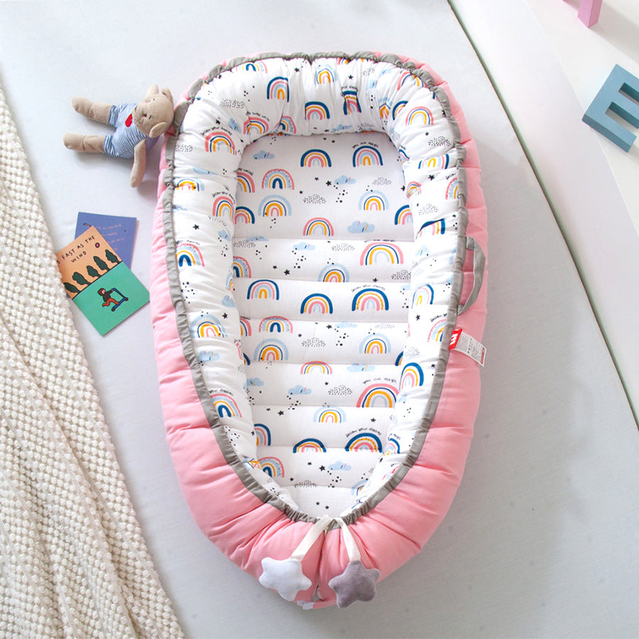 Cross-border foldable portable anti-pressure crib bed bionic full detachable baby pillow travel quilted crib
