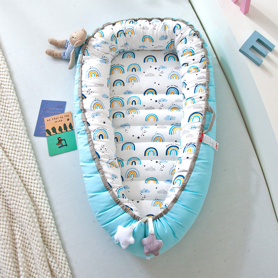 Cross-border foldable portable anti-pressure crib bed bionic full detachable baby pillow travel quilted crib