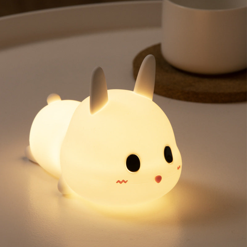 Cute little rabbit with sleeping silicone lamp new usb rechargeable baby feeding bedside lamp children cartoon night light gift