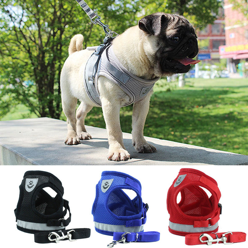 Cross-border hot style pet chest harness vest-style dog leash reflective dog rope pet supplies wholesale