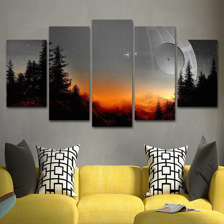Modern modular picture mural framed 5 pieces of dead tree paintings living room prints movie posters and prints