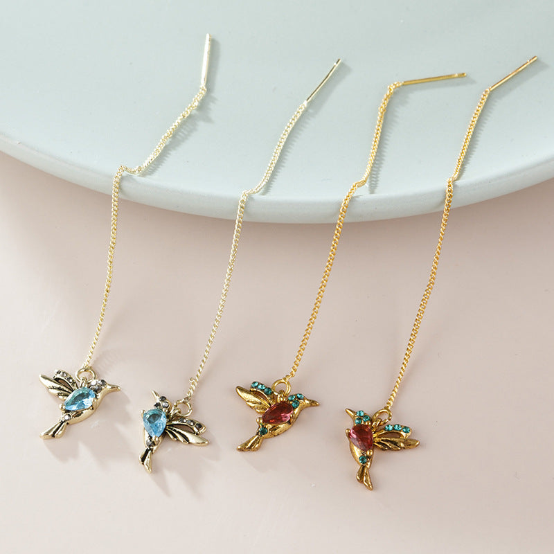 Cross-border hot-selling jewelry red mixed zirconium wings bird earrings new arrival new factory direct sales