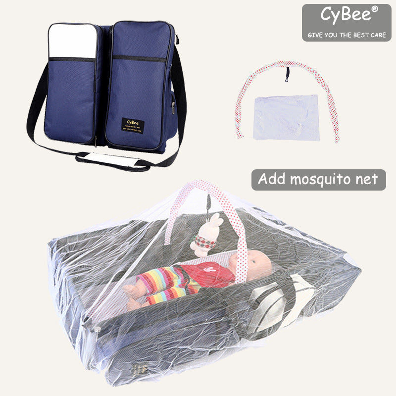 One-shoulder mommy bag baby multifunctional folding bed portable portable maternal and child bag mosquito net travel crib bed