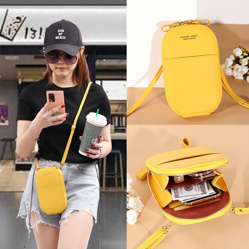 Solid color zipper crossbody shoulder bag forever young multifunctional mobile wallet(20x13x3cm)